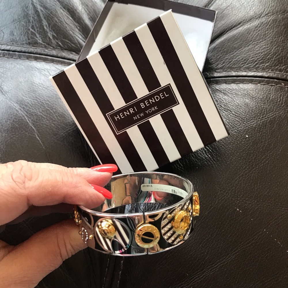 henri bendel Black, White and Gold Decorative Bangle Bracelet